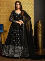 Faux Georgette Black Eid Wear Hand Work Gown With Dupatta